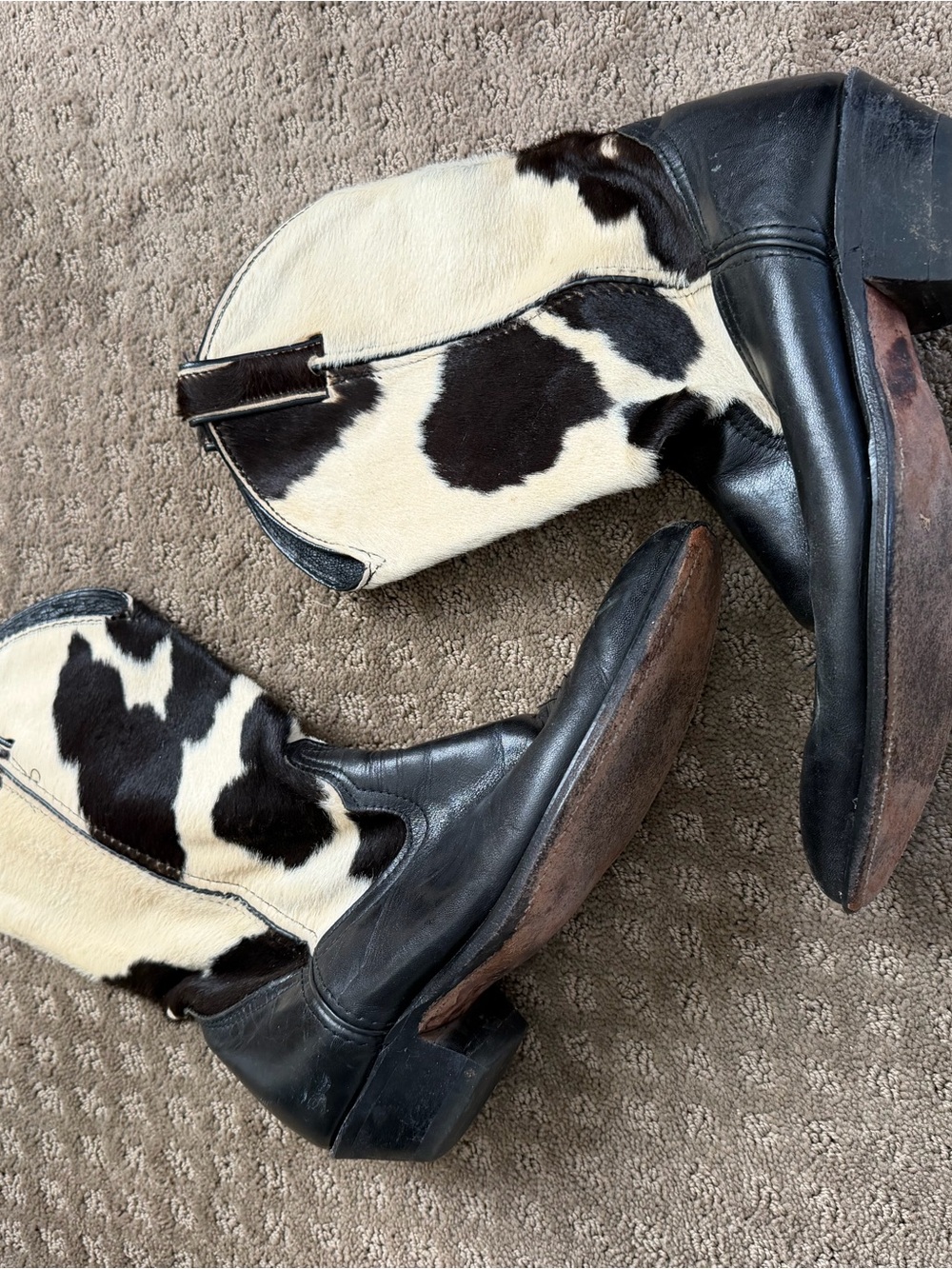 Cowhide Black & White Ankle Western Boots - Women